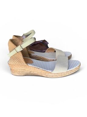 Casa Hernanz Canvas Jute Low Wedge Ankle Strap Espadrilles Bone Sz 8/38
